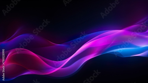 Smooth, flowing waves of pink and blue hues dominate this abstract image set against a dark background