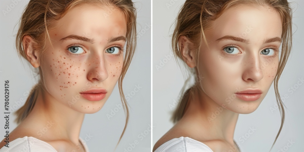 Teenage girl before and after acne treatment Stock Photo | Adobe Stock