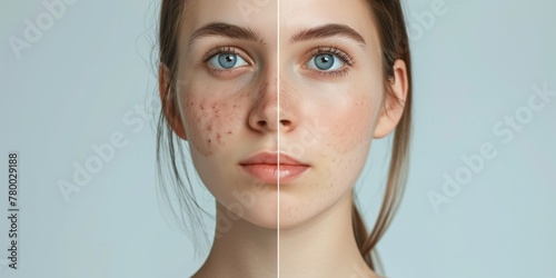 Teenage girl before and after acne treatment photo