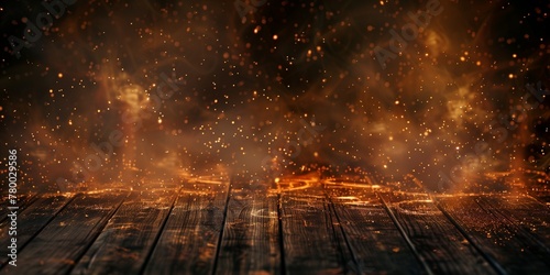 wooden table with fire burning , background to display products