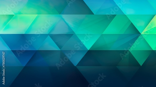 A sleek graphic design featuring a geometric pattern of triangles in shades of green and blue for a modern, digital look
