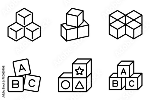 Building blocks line icon set. Thin line flat symbol of toys and construction. vector illustration on white background.