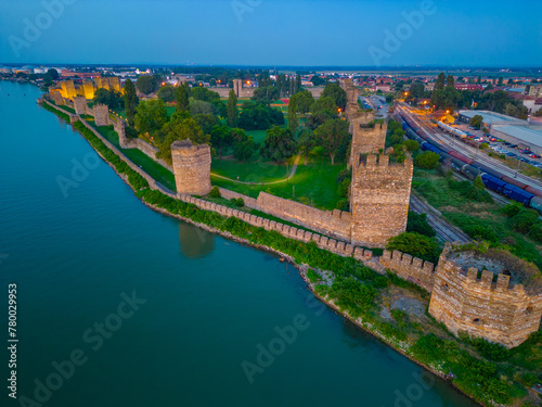 Sunset aerial view of Smederevo fortress in Serbia