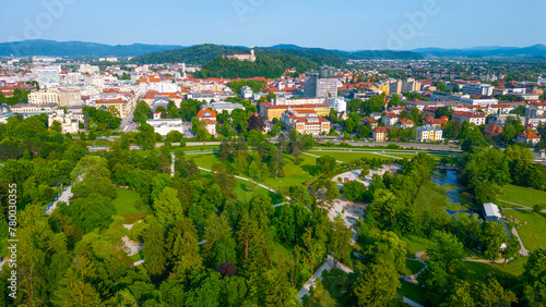 Ljubljana castle dominating skyline of the Slovenian capital