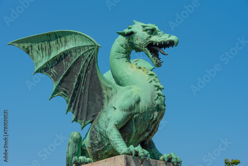 Detail of Dragon bridge in the historical center of Slovenian ca