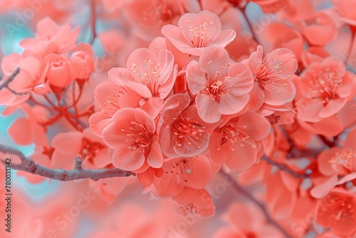 A beautiful pink flower with a blue sky in the background. The flower is in full bloom and the sky is clear and bright photo