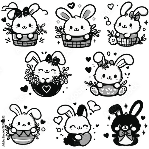 Cute rabbits, happy bunny vector illustration. (ID: 780031552)