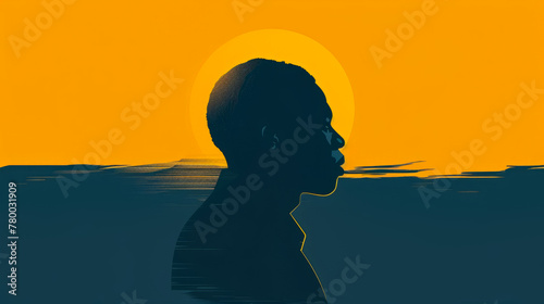 Silhouette profile of an individual against sunset background
