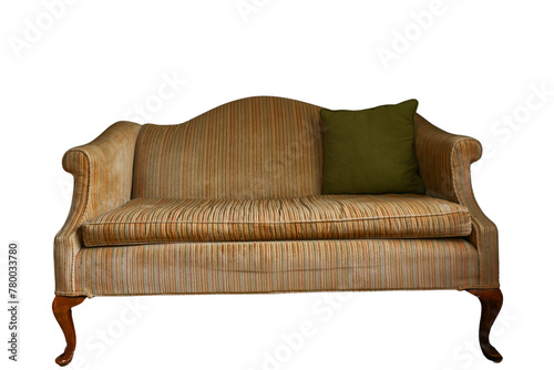 Transparent image of a settee loveseat Victorian style couch with a vintage feel and striped pattern