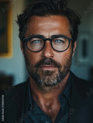 Bearded Man With Glasses Staring at the Camera
