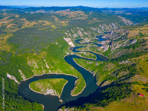 Meanders of river Uvac in Serbia during a sunny day