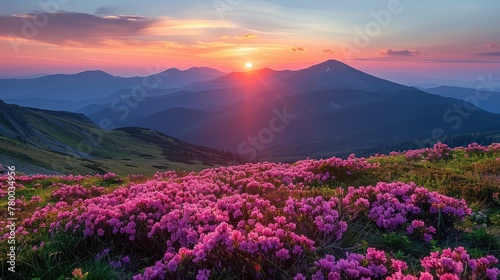 Sunset Over Mountains With Wildflowers © Viktor