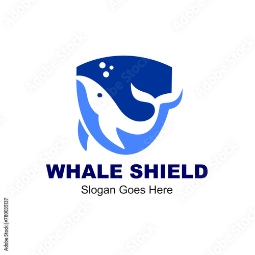 whale shield logo design concept
