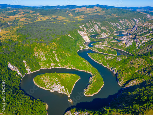 Meanders of river Uvac in Serbia during a sunny day photo