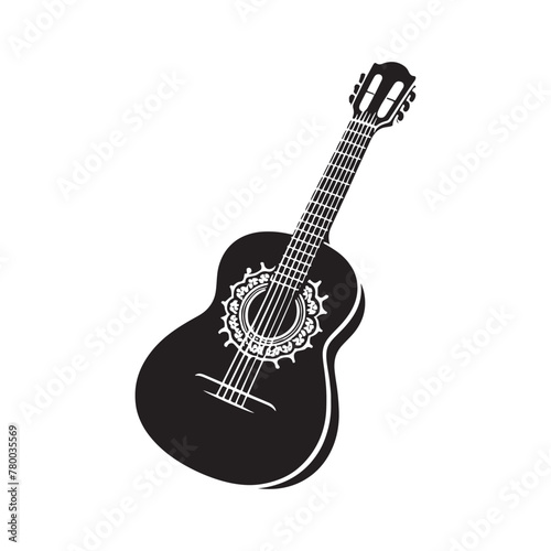 Artistic Reverberations: Exquisite Silhouette of Guitar Music Instrument, Guitar Illustration - Minimallest Guitar Vector