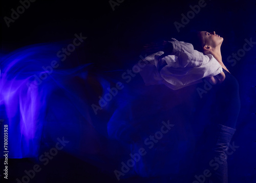 abstract female dancer dance performance studio long exposure blue light