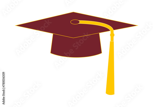 Birrete de univertario o graduado en burdeos y amarillo