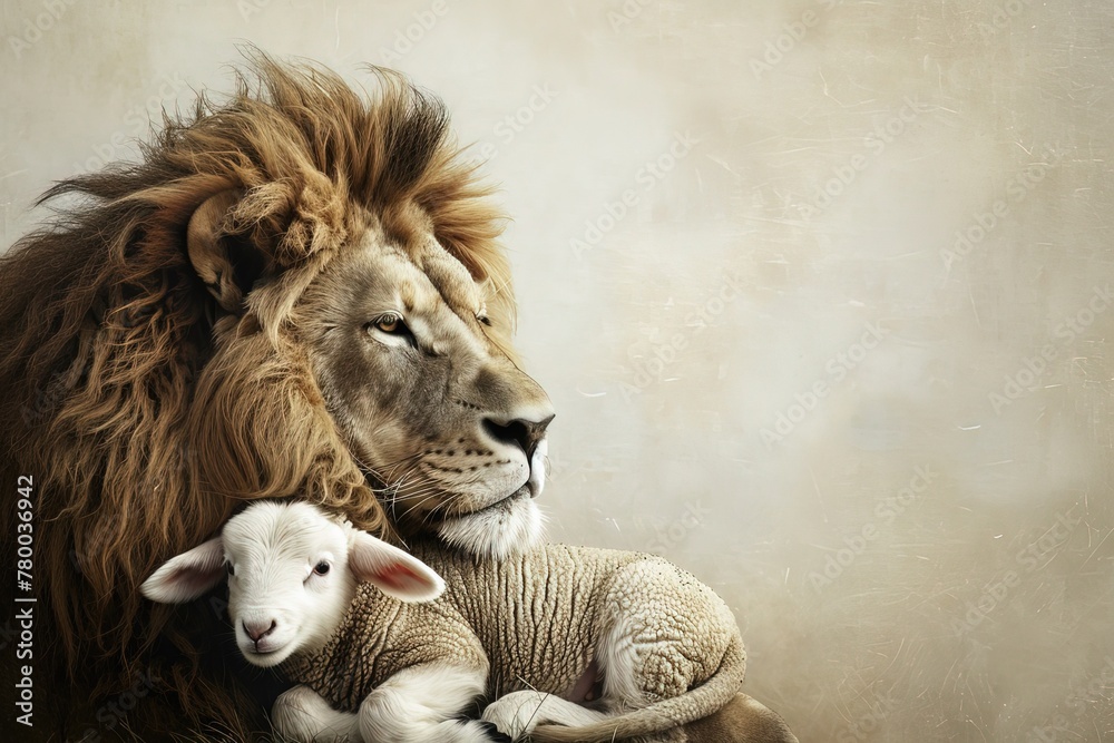 The lion and the lamb are emblematic of Judaism. Generative AI 