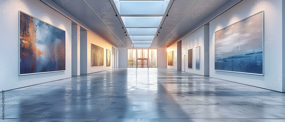 Serene Gallery Space with Modern Art. Concept Gallery Setting, Modern Art, Serene Atmosphere