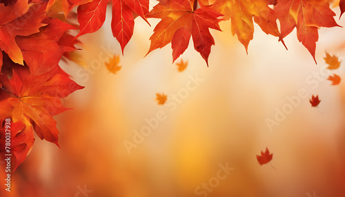 Autumn Leaves Border on Warm Background Generative AI
