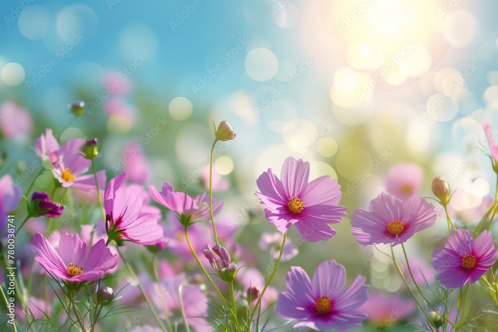 Pink Cosmos Flower in Spring with beautiful Bokeh effect Pink Cosmos Flower in Spring with beautiful Bokeh effect