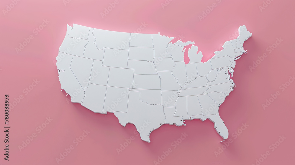 Stylized White United States Map on Pink Background