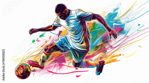 A carefully crafted football player with a ball, the influence of street graf...