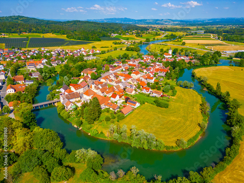 Aerial view of Kostanjevica na Krki in Slovenia photo