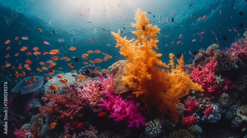Vibrant Coral Reef Teeming With Colorful Corals and Fish © yganko