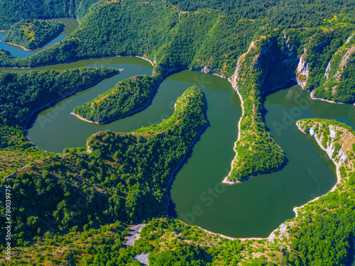 Meanders of river Uvac in Serbia during a sunny day photo