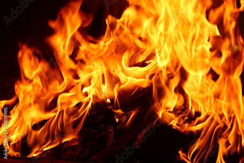 high temperature fire flames consuming firewood