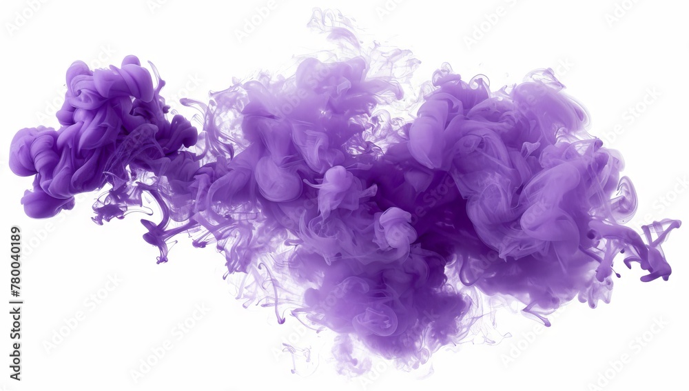Fototapeta premium A purple smoke cloud on white background, Awesome abstract background. Drops of purple ink in water. Purple watercolor ink in water on a white background. Colored acrylic paints in water.