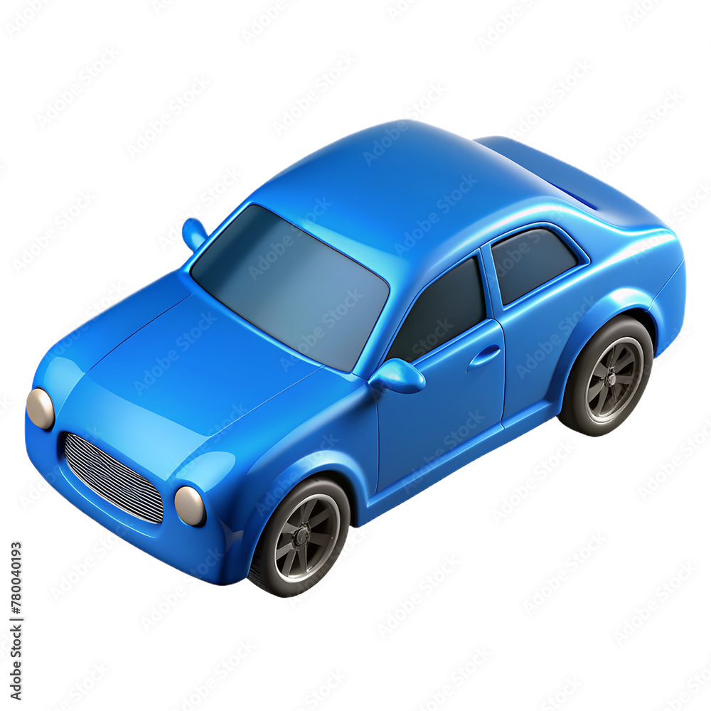 3d blue car isolated on transparent background.