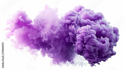 A purple smoke cloud on white background  Awesome abstract background. Drops of purple ink in water. Purple watercolor ink in water on a white background. Colored acrylic paints in water.