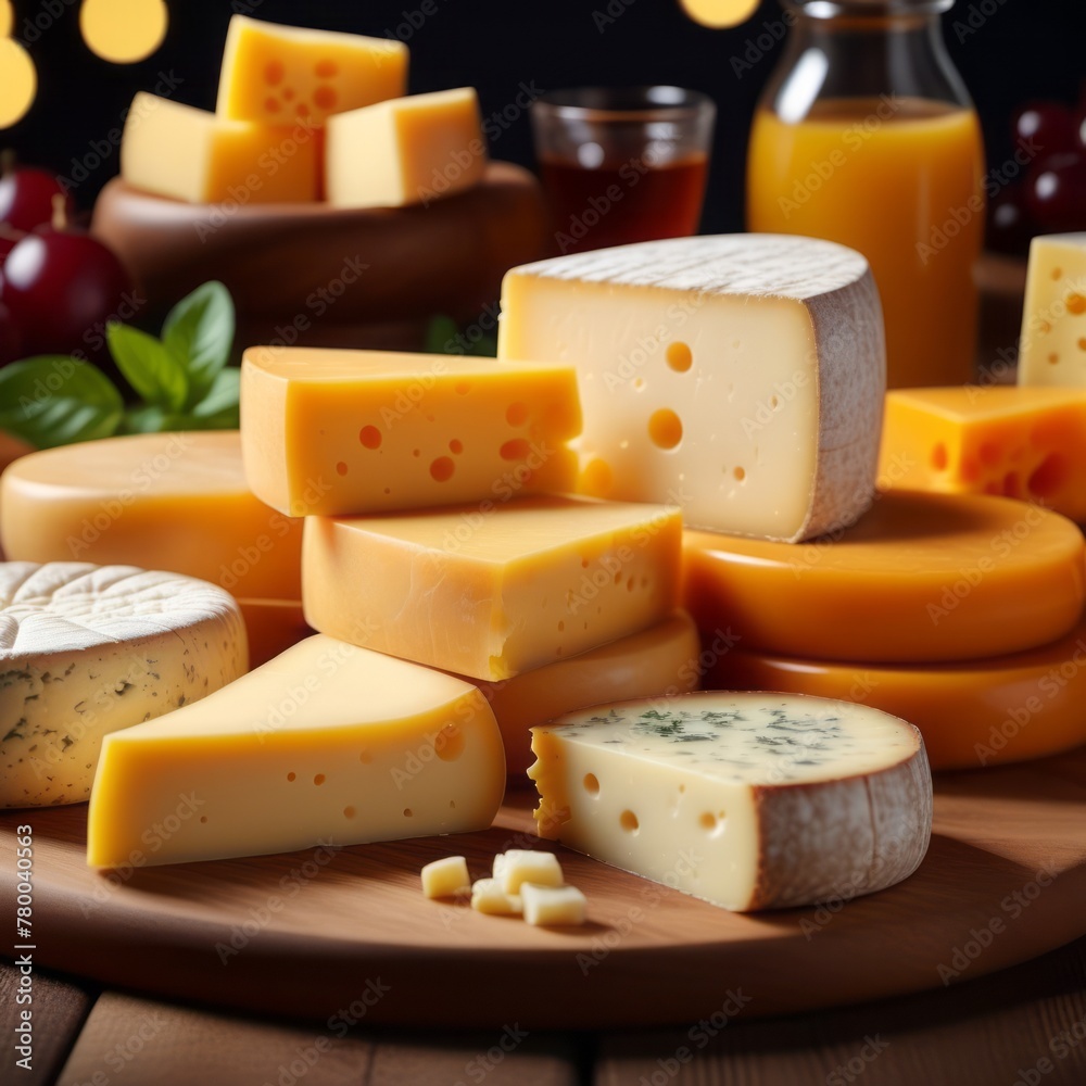 Wooden Plate Covered With Cheese Wooden Plate Covered With Cheese