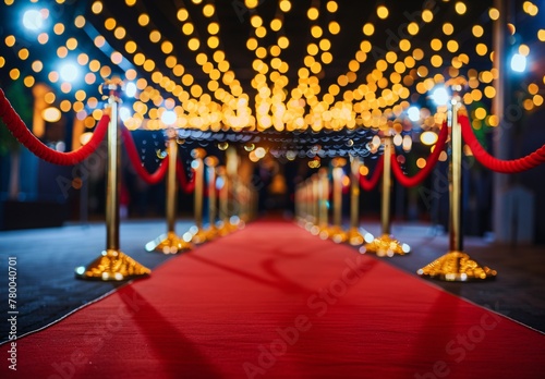 a red carpet with rope barriers photo
