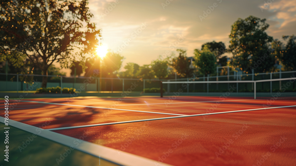 Tennis court with setting sun - obrazy, fototapety, plakaty 