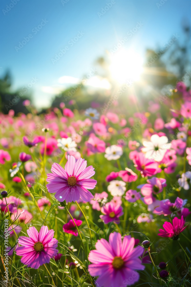 Pink Cosmos Flower in Spring with beautiful Bokeh effect 