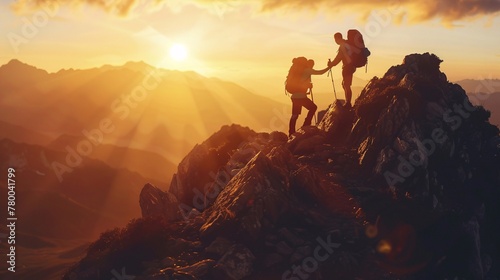 a group of people climbing a mountain © John