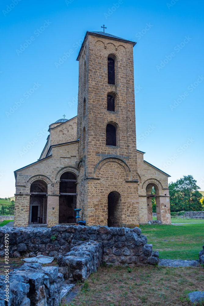 Sunset view of Sopocani monastery in Serbia