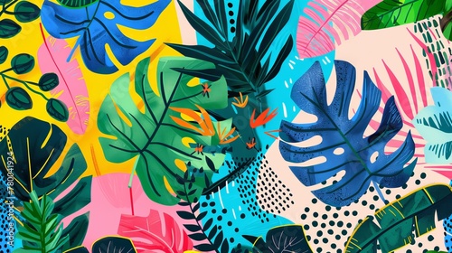 Wallpaper Mural Modern Exotic Floral Jungle Pattern: Collage Contemporary Seamless Pattern in Hand-Drawn Cartoon Style. Torontodigital.ca