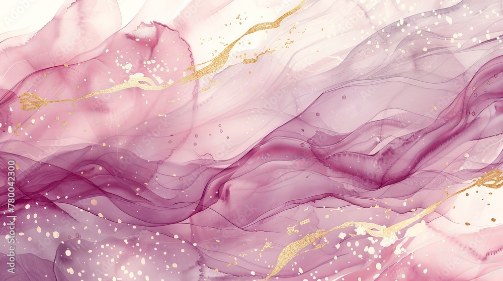 This Watercolor Marble Background Combines Graphic Design of Golden Snow Swaying in the Wind with Pink-Purple Tones of Beige.