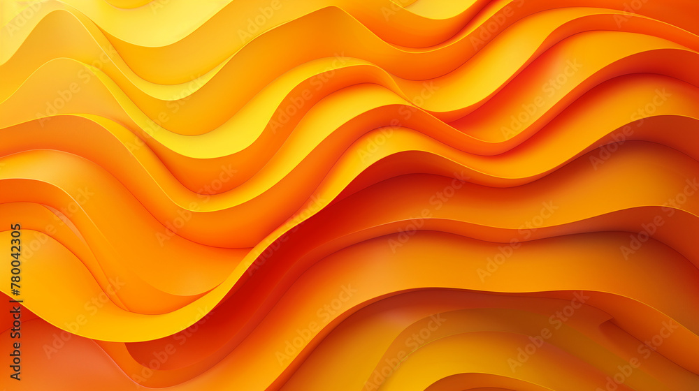 3d render of yellow and orange abstract background with wavy layers ...