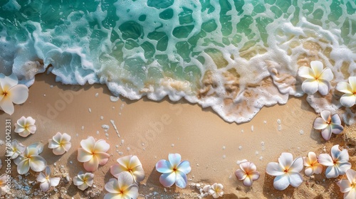 Aerial View of Beach With Flowers on Sand