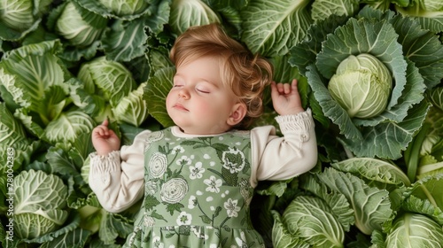 Baby Sleeping in Blanket Surrounded by Green Leaves