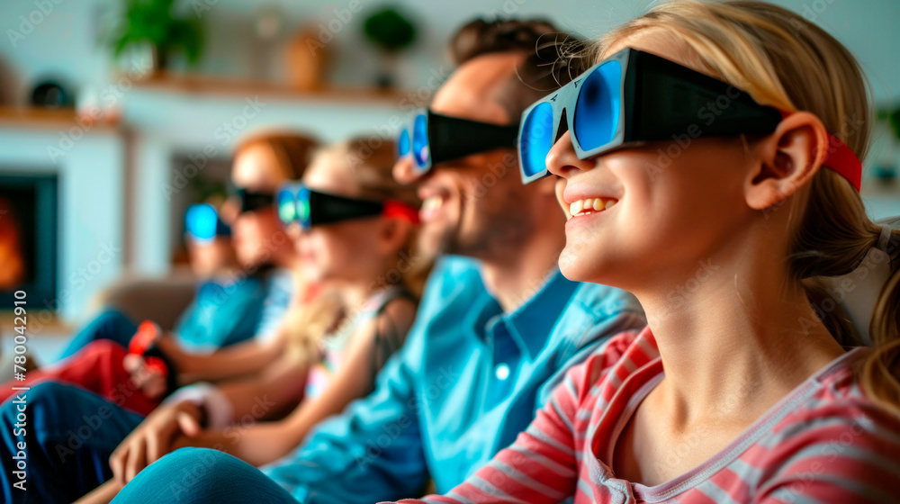 A happy big family is watching a funny movie with 3D glasses in a cozy modern living room. A happy big family is watching a funny movie with 3D glasses in a cozy modern living room.