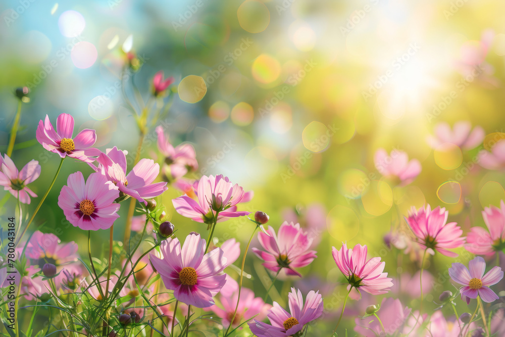 Pink Cosmos Flower in Spring with beautiful Bokeh effect Pink Cosmos Flower in Spring with beautiful Bokeh effect