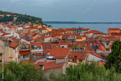 Aerial view of Slovenian town Piran photo