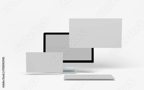 Computer monitor and display screen with blank screen isolated on white background. 