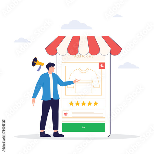 Discount online shop mobile shopping flat illustration